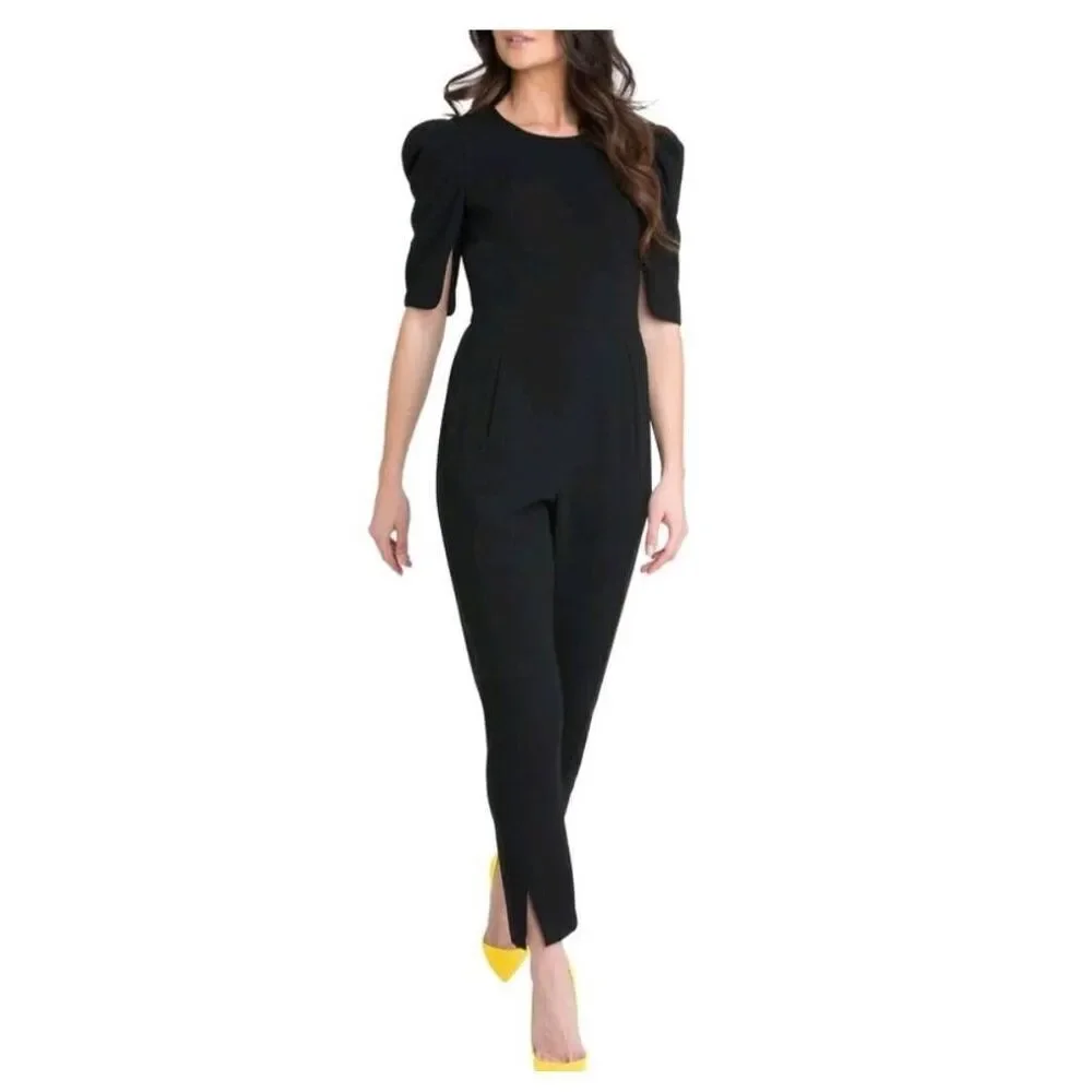 Black Halo Russo Puff Sleeve Split Hem Jumpsuit Black Size 6